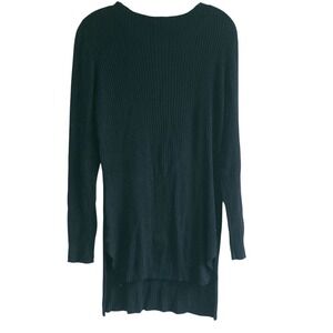 Eileen Fisher Small Stretchy Round Neck Relaxed Black Ribbed‎ Tencel Tunic Dress
